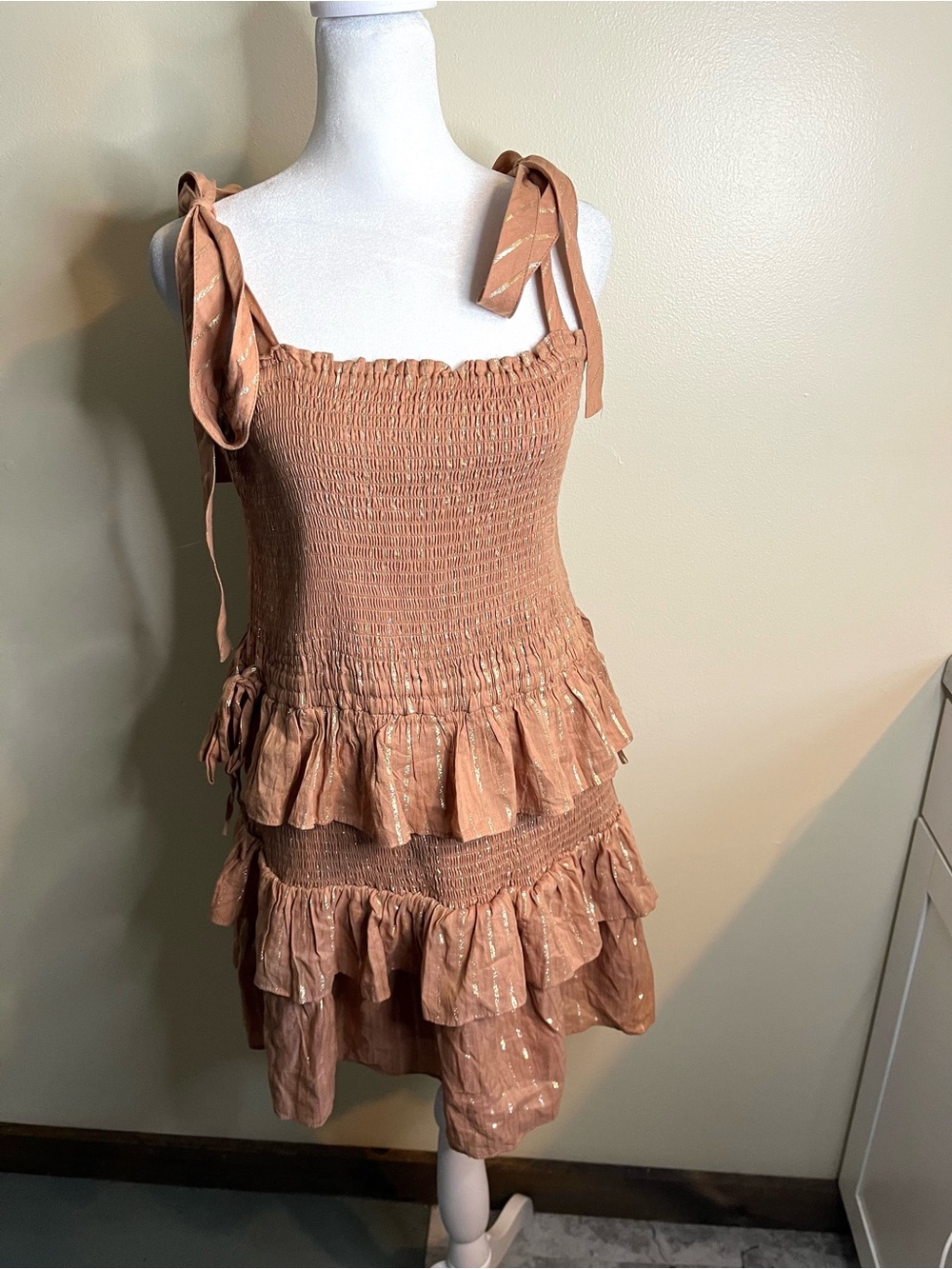 House of Harlow 1960 Corrine Shirred Desert Rose Mini Dress Ruffle